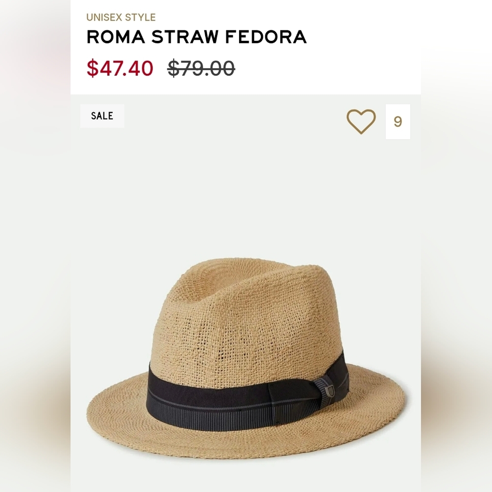 Nwt Brixton Unisex Tan Fedora Hat with Black Band XS